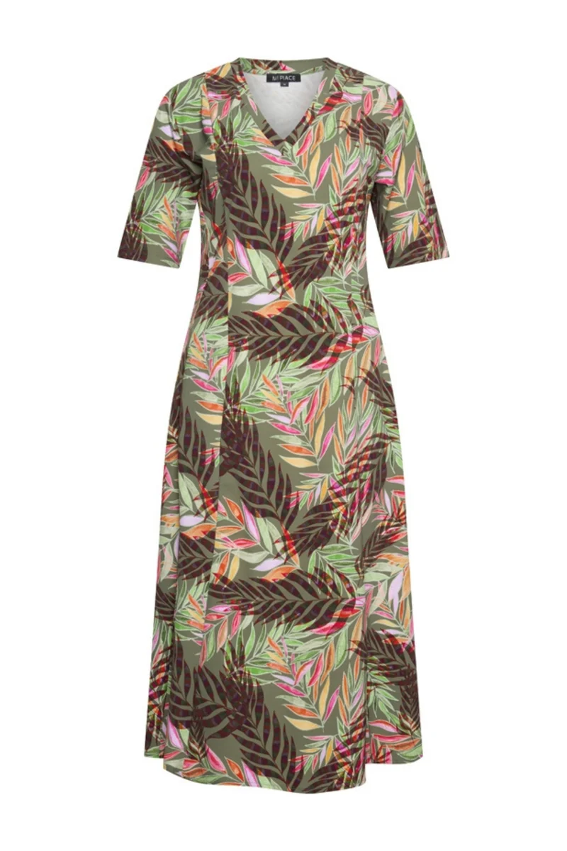 Travel Jurk Pencil Branches Print Olive 202810