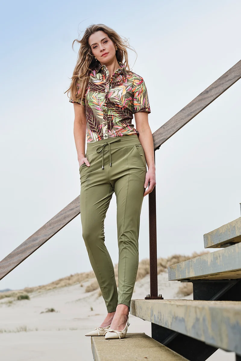 Travel Blouse Pencil Branches Print Olive 202031