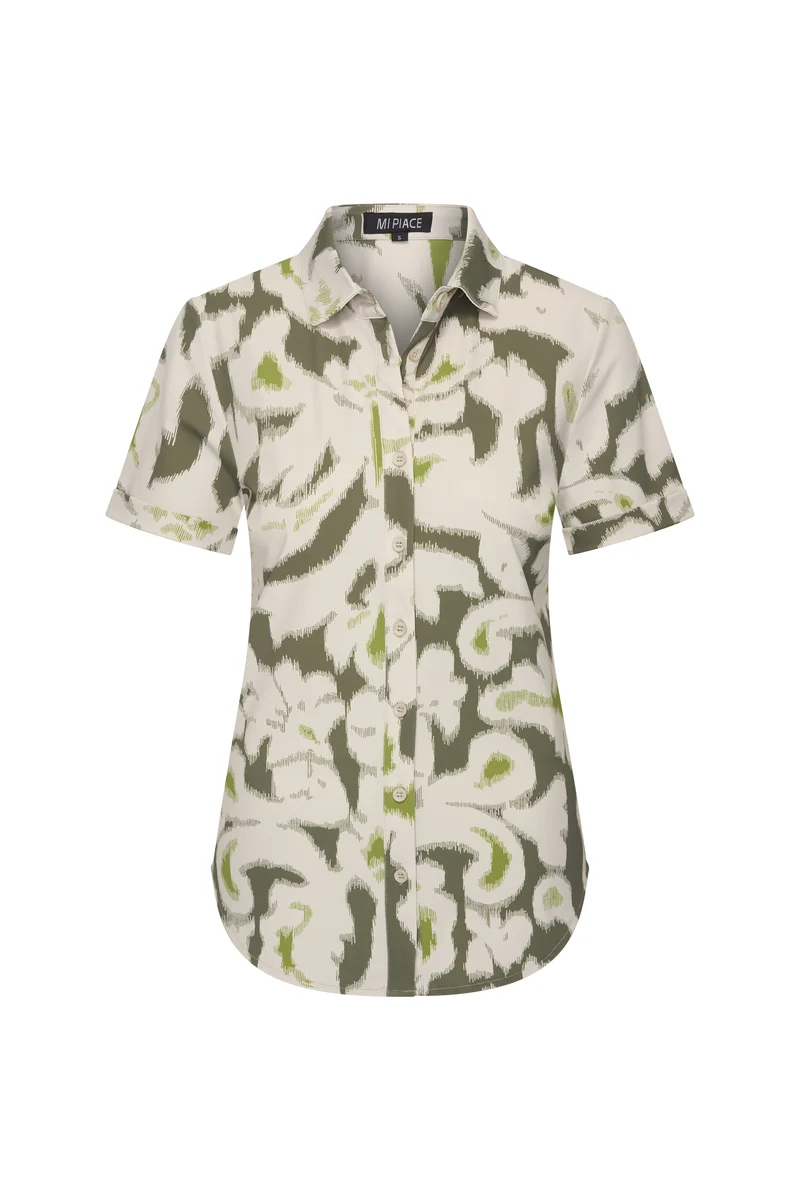 Travel Blouse Ikat Print Olive 202031