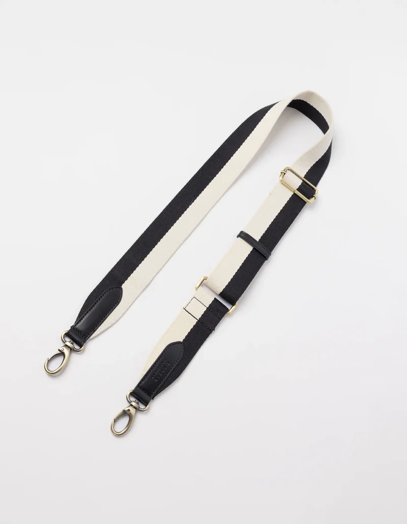 Webbing Strap striped black / white / black leather