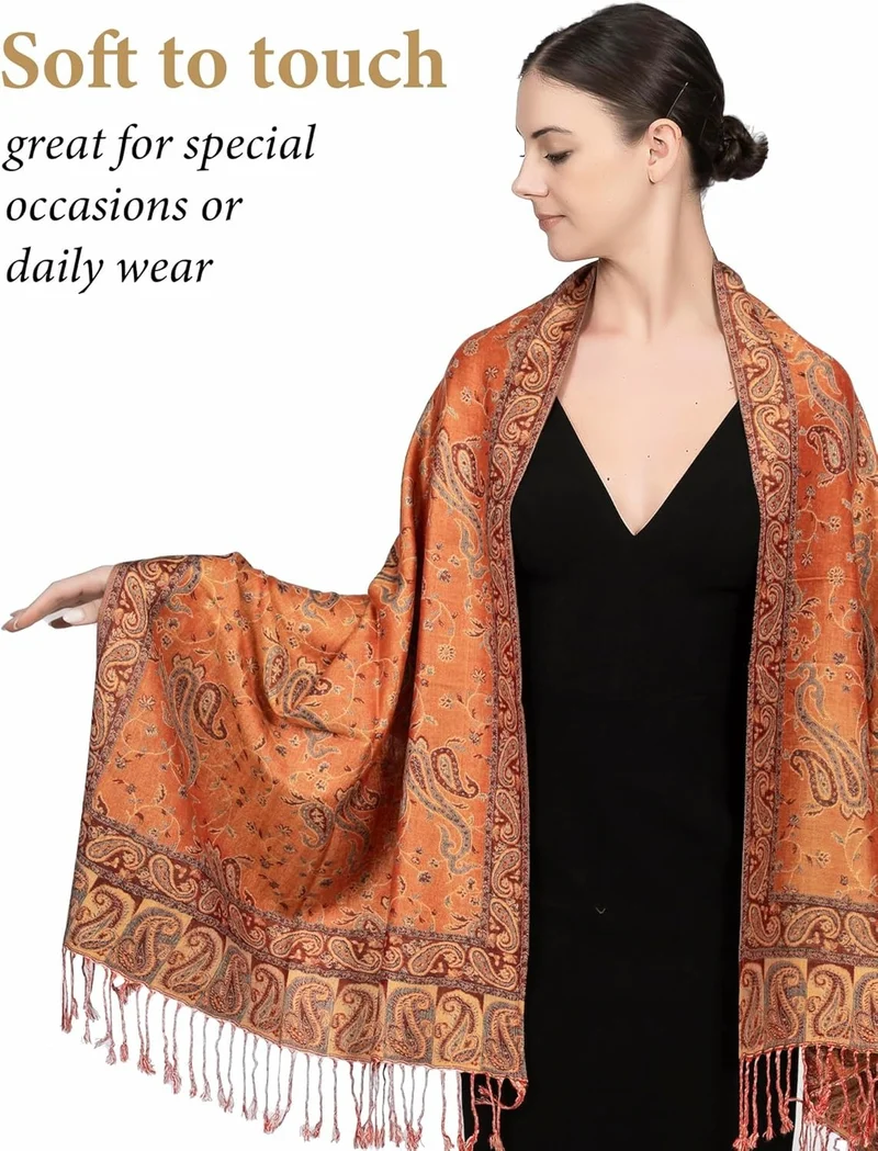 Grote oranje vintage Paisley Pashmina sjaal - Sjaals en omslagdoeken voor het hele seizoen