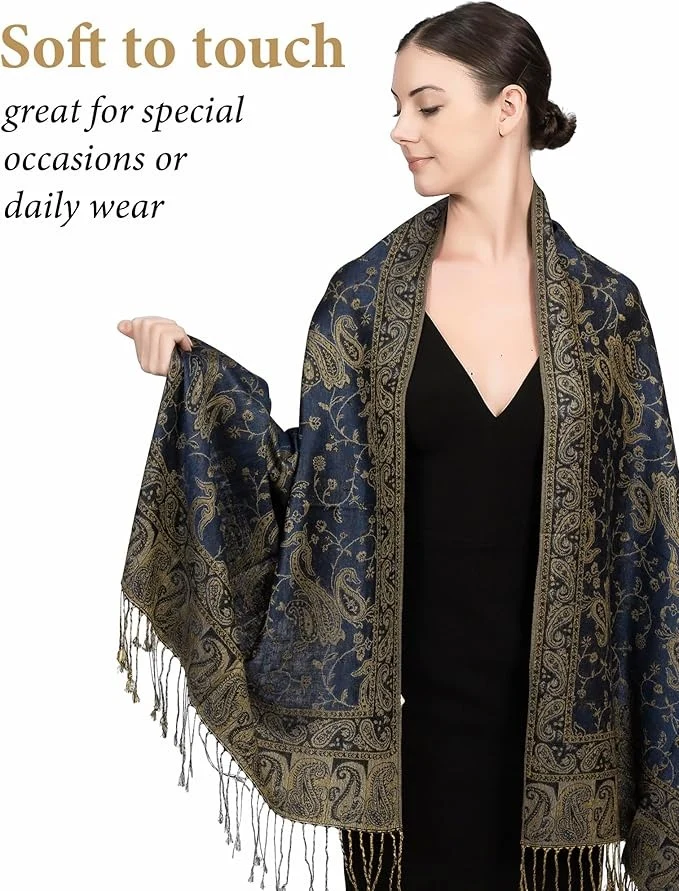 Groothandel dames Paisley Vintage Jacquard Kasjmier Sjaal - Dubbelzijdige Kasjmier Kwastjes Sjaal voor het Diner