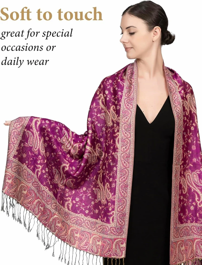 Bulk Two Tone Zijdezachte Paisley Kasjmier Sjaal - Zachte Jacquard Kasjmier Sjaal voor Vrouwen