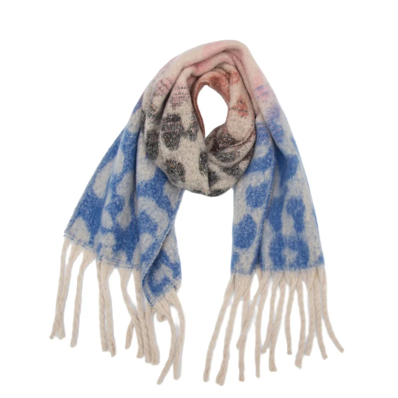 ODM Bouclé Warme Fluffy Jacquard Luipaard Sjaal - Faux Mohair Contrast Dierenprint Sjaal