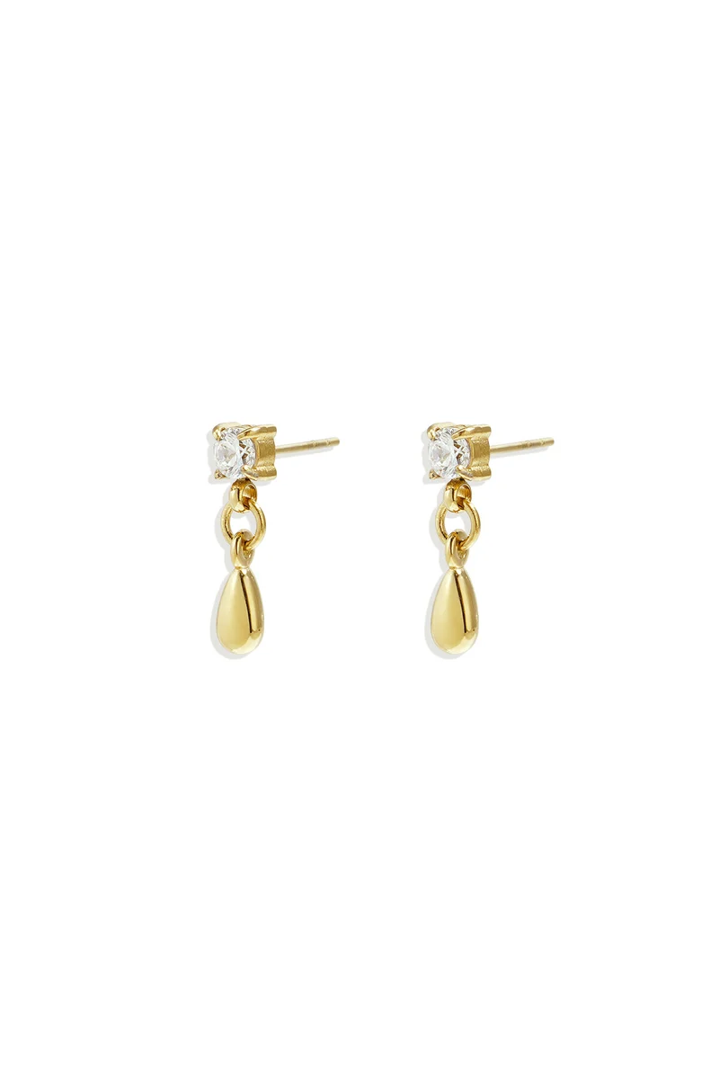 Druppel Studs met Strass – 14K Verguld | Goud & Zilver