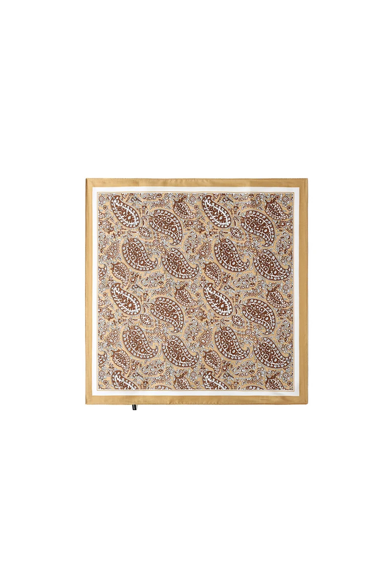 Zomersjaal Paisley Patroon Bruin – Lichte Polyester Sjaal | 70x70cm