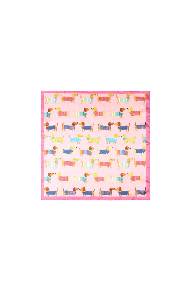 Zomersjaal met Teckels – Roze Polyester Sjaal 70x70 cm | Lente & Zomer