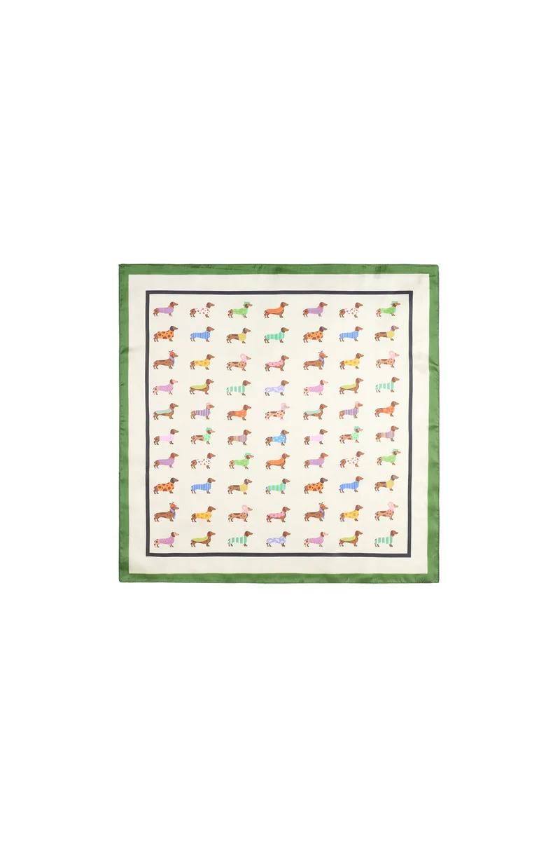 Zomersjaal met Teckels – Groene Polyester Sjaal 70x70 cm | Lente & Zomer