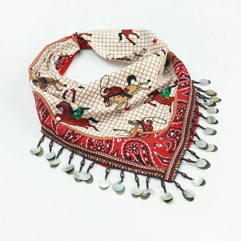 Sourcing Shell Tassel Triangle Fashion Hot Girl Sjaal - Etnische Stijl Bedrukte Feestdag Hoofddoek