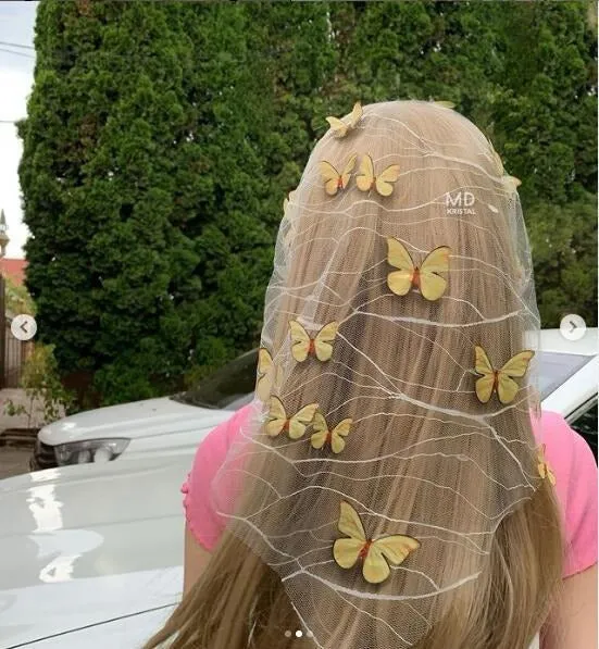 Groothandel 3D vlinder speelse hoofdbandsluier - Bruiloftsfeest romantische tule sluier