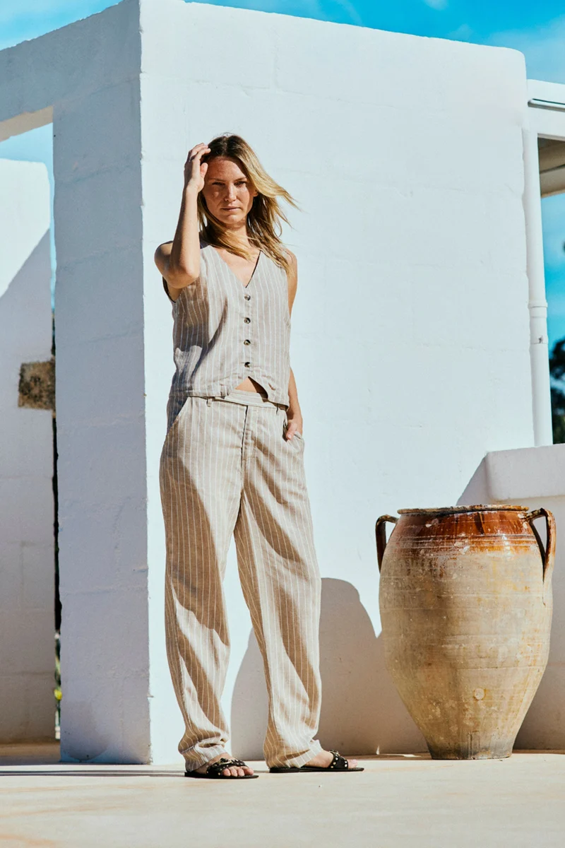Broek Fqlavega Sand Melange Star Offwhite 205605