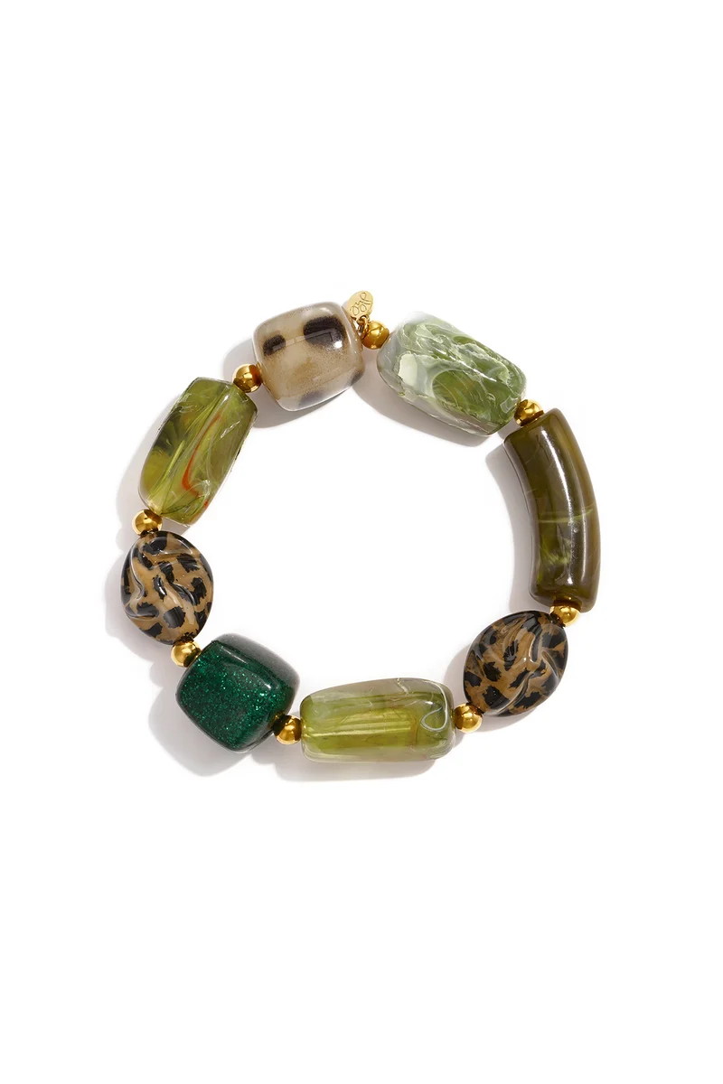 Mix Kralenarmband – Groene Tinten & Goud | Acryl & RVS