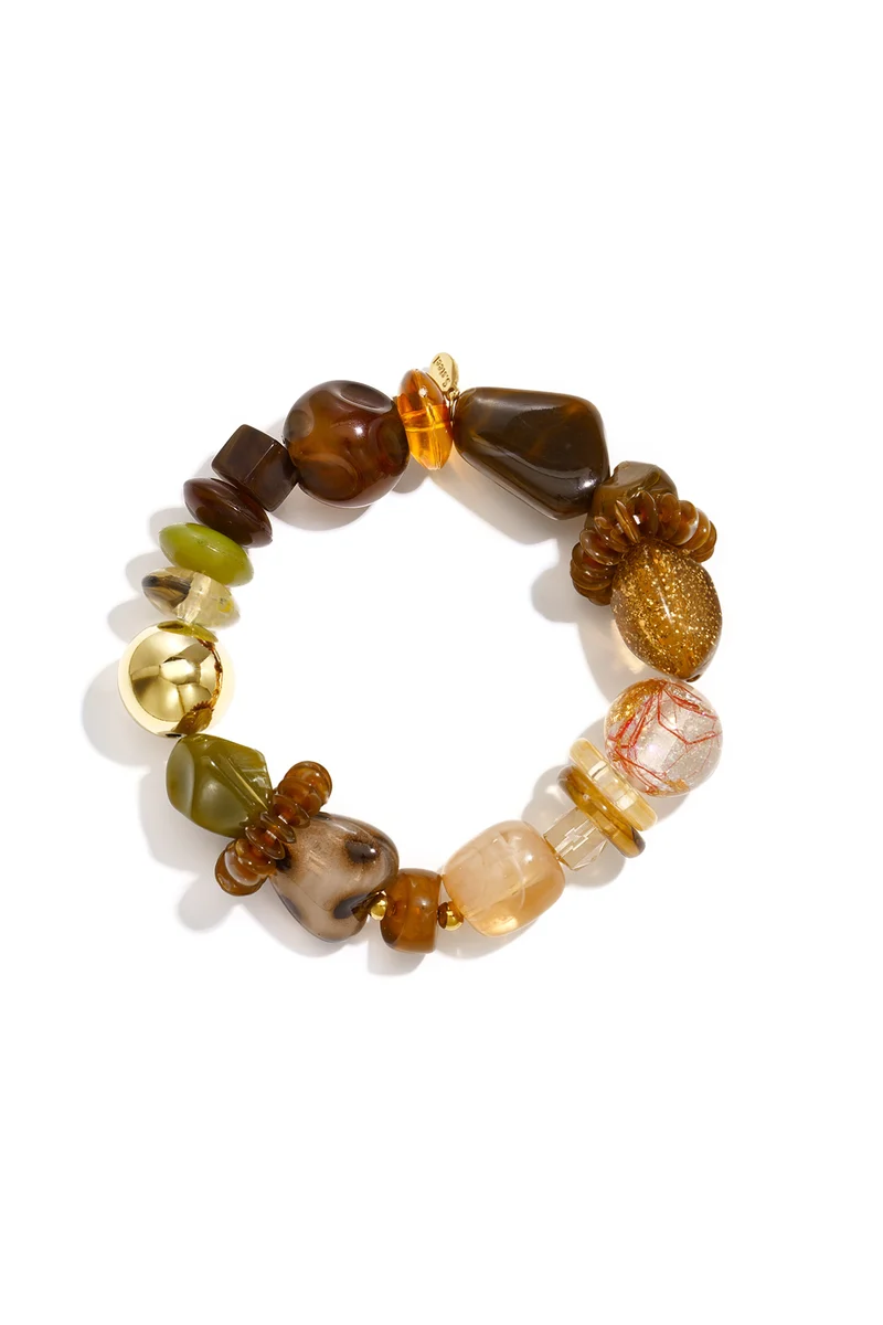 Mix Kralenarmband – Warme Herfsttinten | Bruin & Karmozijnrood | Acryl & RVS