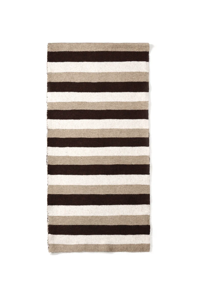 Wolmix Sjaal met Strepen – 180x40cm | Grijs, Khaki, Wijnrood & Blauw