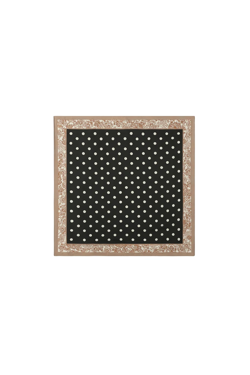 Imitatiezijden Sjaal met Stippen – Retro | 70x70cm | Zwart & Donkerbruin