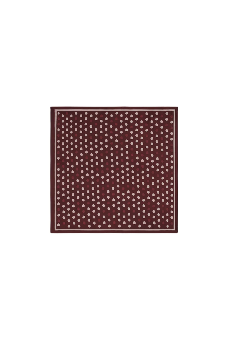 Imitatiezijden Sjaal met Stippen – Retro | 70x70cm | Karmozijnrood & Khaki