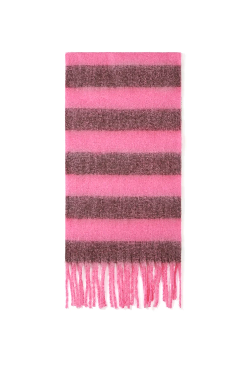 Polyester Sjaal met Strepen – 180x50cm | Bruin, Roze & Geel