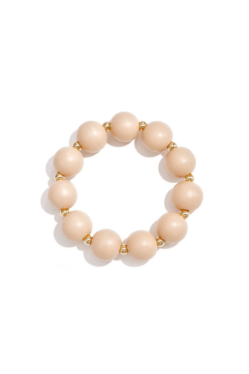 Houten Kralenarmband met Gouden Details – Roze & Bruin | 17cm