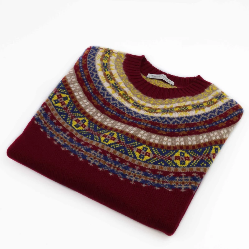 William Lockie Damen Tiree Fairisle Pullover Claret
