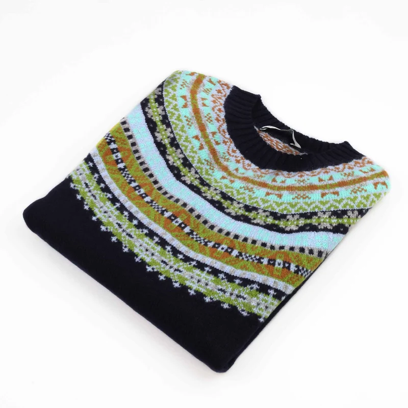 William Lockie Damen Tiree Fairisle Pullover Dark Navy