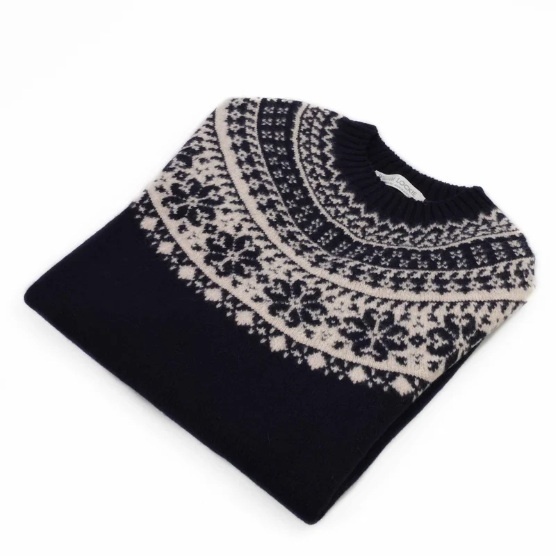 William Lockie Damen Iona Fairisle Pullover Dark Navy & Cream