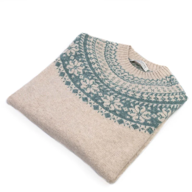 William Lockie Damen Iona Fairisle Pullover Cream & Jungle