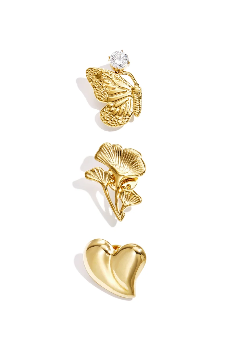 Goudkleurige Broche met Strass – Hart, Vlinder of Plant