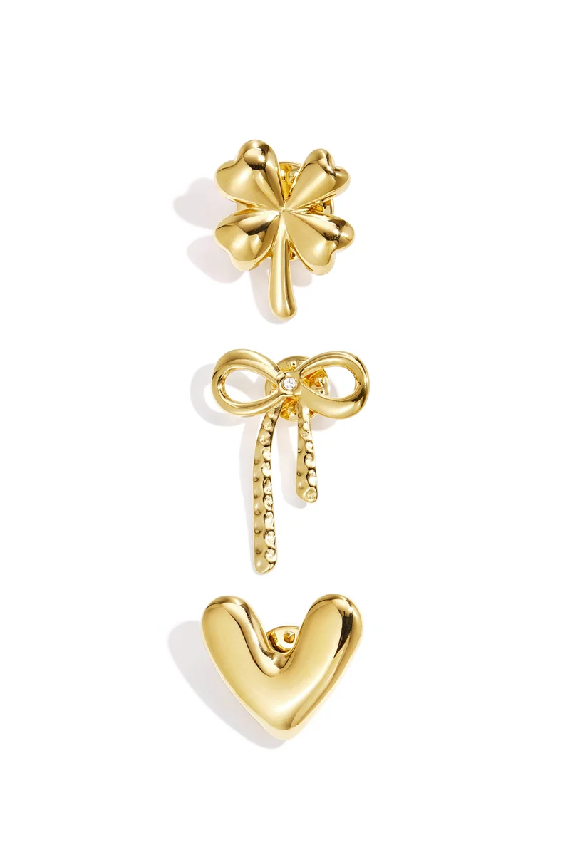 Goudkleurige Broches met Strass – Hart, Strik & Klaver
