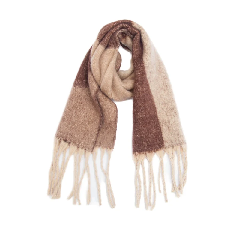 Damesmode Color Block Sjaal - Dikke Baard Kwastje Jacquard Sjaal Bulk
