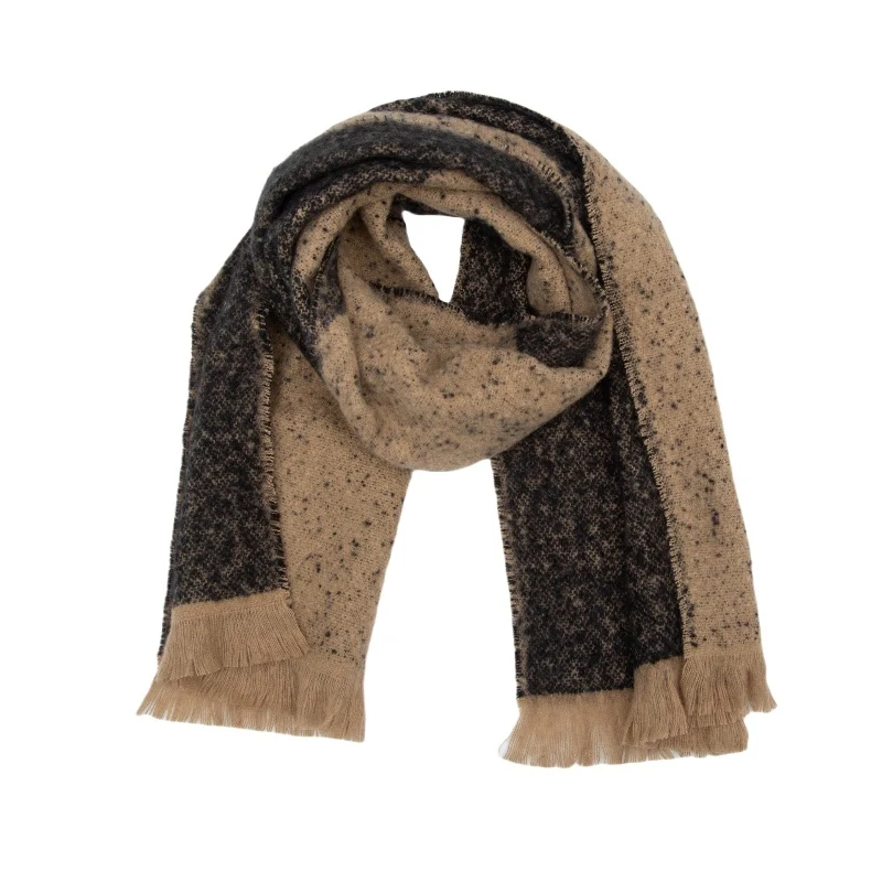 Camel Loop Yarn Verdikte Sjaal - Colorblock Kwastje Elegante Sjaal Op Maat