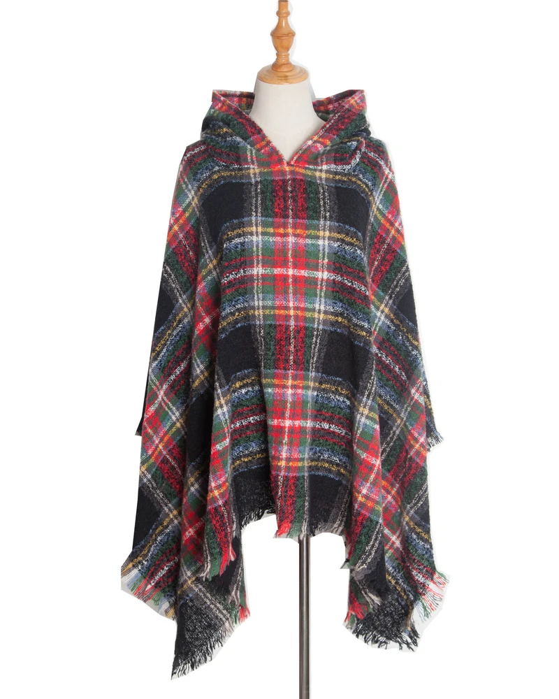 Dames hoody wraps warme trui jas - geruite hoodie poncho deken capes OEM