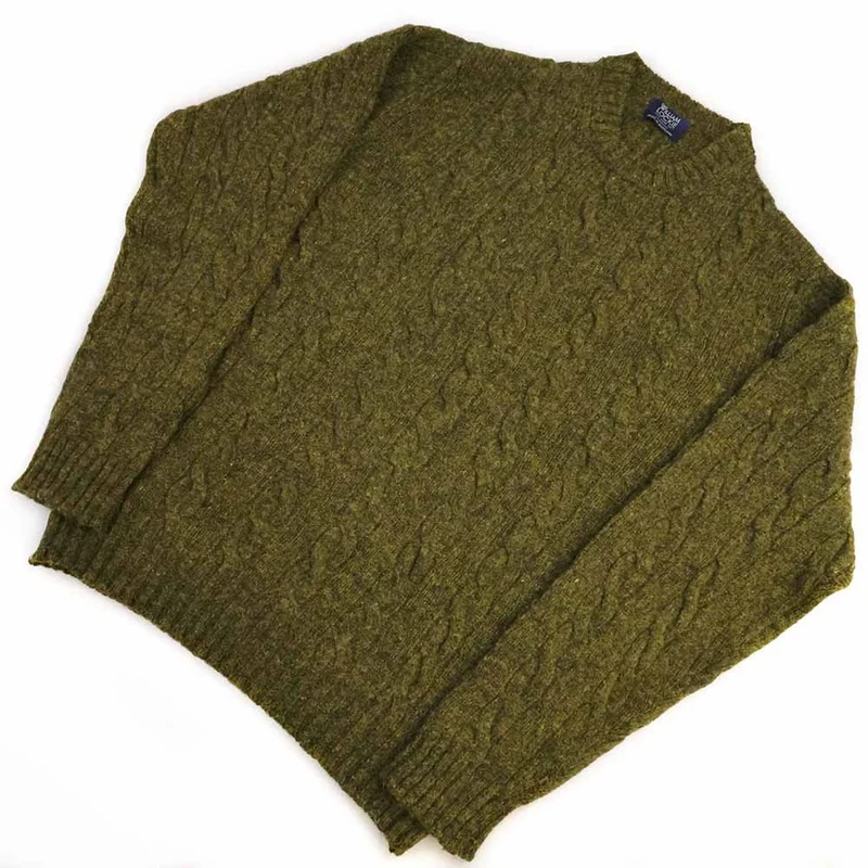 William Lockie Herren Zopfmuster Pullover Supersoft Lammwolle Kiefer Grün
