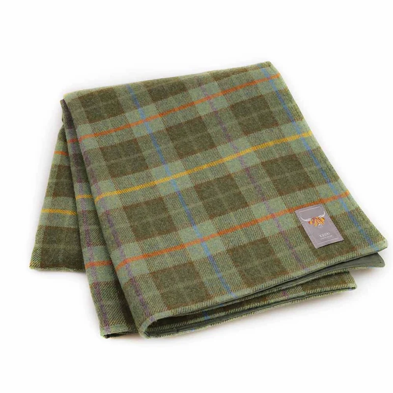 Kuuhi Schottische Tartan Picknickdecke Melrose Abbey | Grün · Orange · Lila · Lammwolle · Wasserdicht