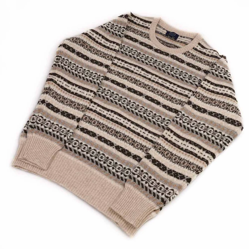 William Lockie Herren Geelong Fairisle Pullover Rundhalsausschnitt Beige