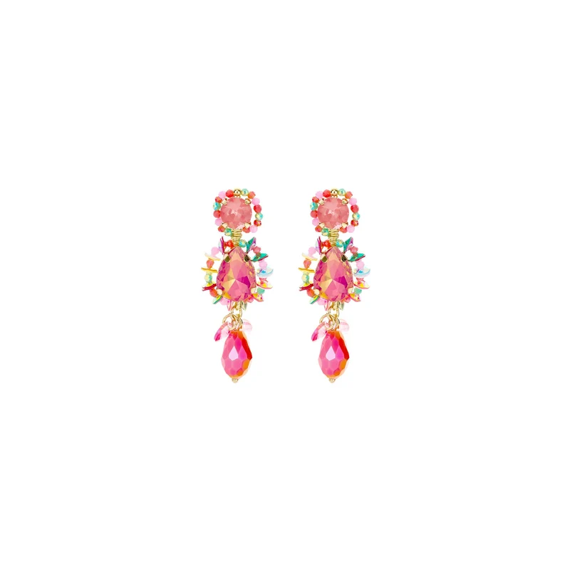 Biba Oorbellen Multicolor Roze - Resin & Glas | Goud | 52x18mm