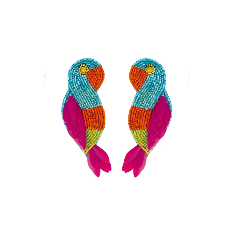 Biba Papegaai Oorbellen Multicolor - Vilt & Crystal | Goud | 73x25mm