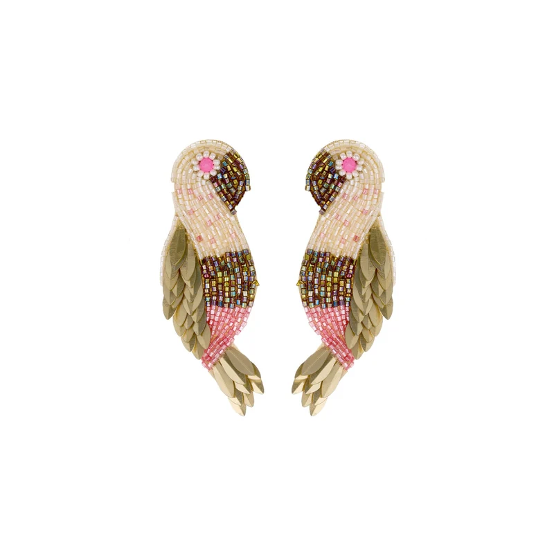 Biba Papegaai Oorbellen Beige - Vilt & Crystal | Goud | 73x25mm