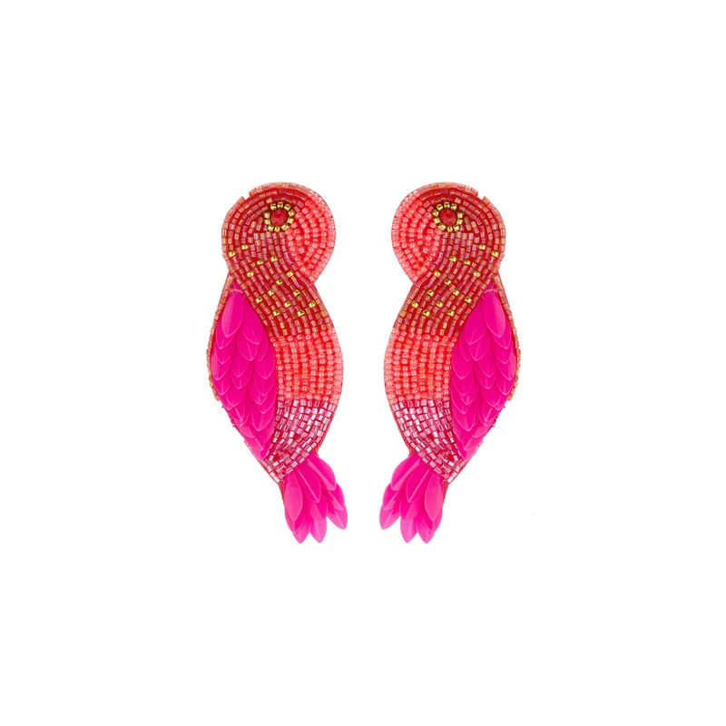 Biba Papegaai Oorbellen Roze - Vilt & Crystal | Goud | 73x25mm