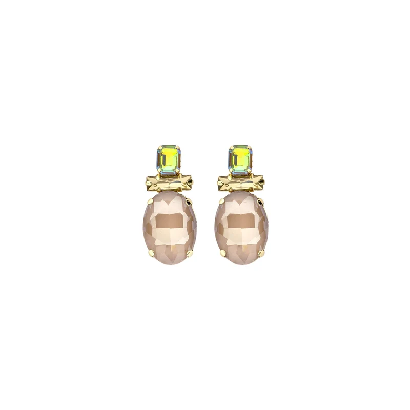 Biba Oorbellen Grijs Beige Bruin - Metaal & Glas | Goud | 40x17mm