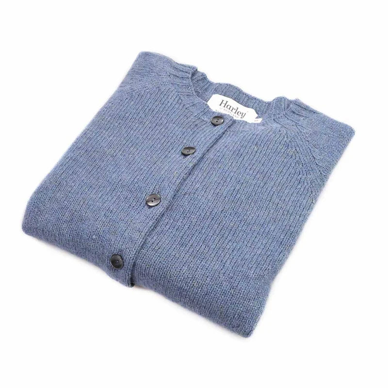Harley of Scotland Damen Schurwolle Strickjacke Zartes Blau