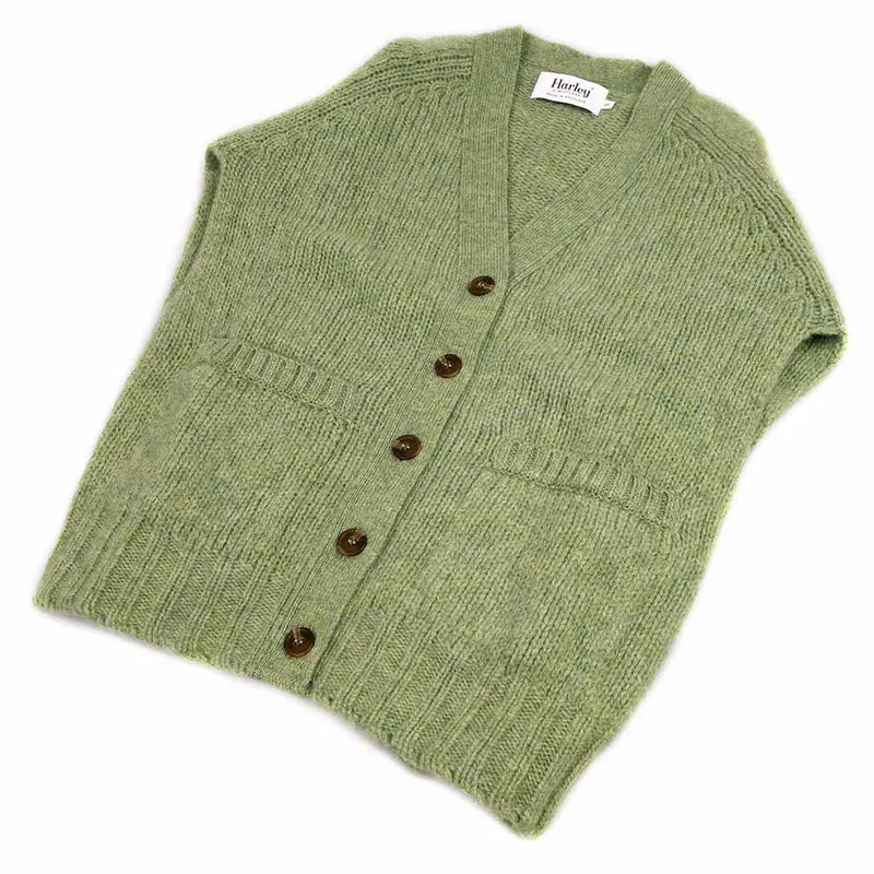 Harley of Scotland Damen 100% Schurwolle Cardigan mit Taschen Salbei Grün