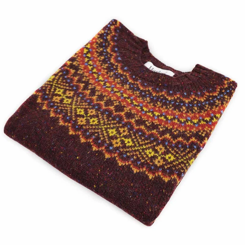 Harley of Scotland Fairisle Pullover Damen | Rote Beete · Nep Twist Schurwolle