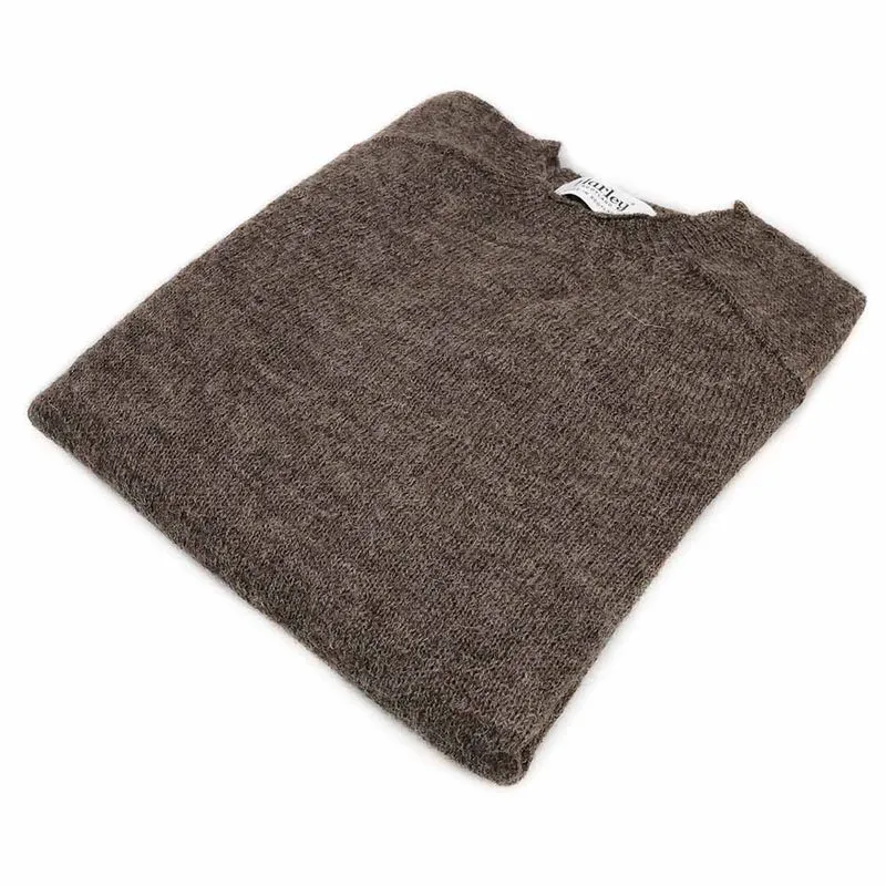 Harley of Scotland Herren ungefärbte Shetland Schurwolle Pullover Rehbraun