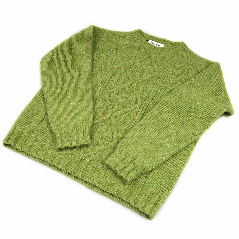 Harley of Scotland Grob gestrickter Pullover Schurwolle Grün