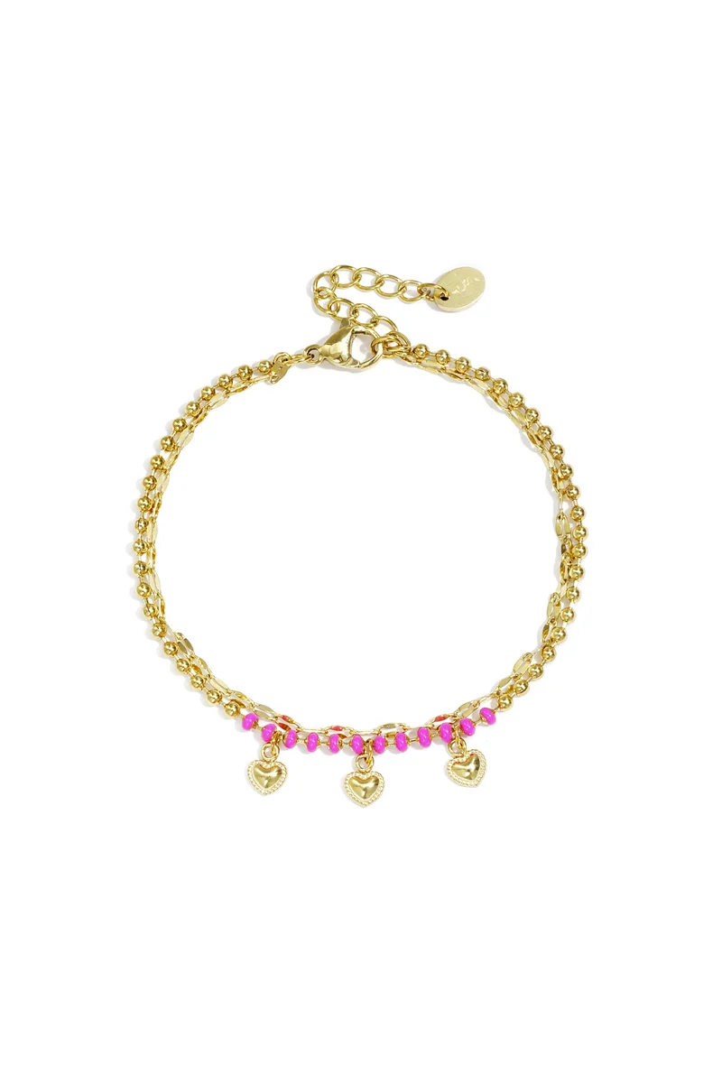 Dubbele Gouden Armband met Kraaltjes & Hartjes – Meerlagige Charm Armband | Club Spice