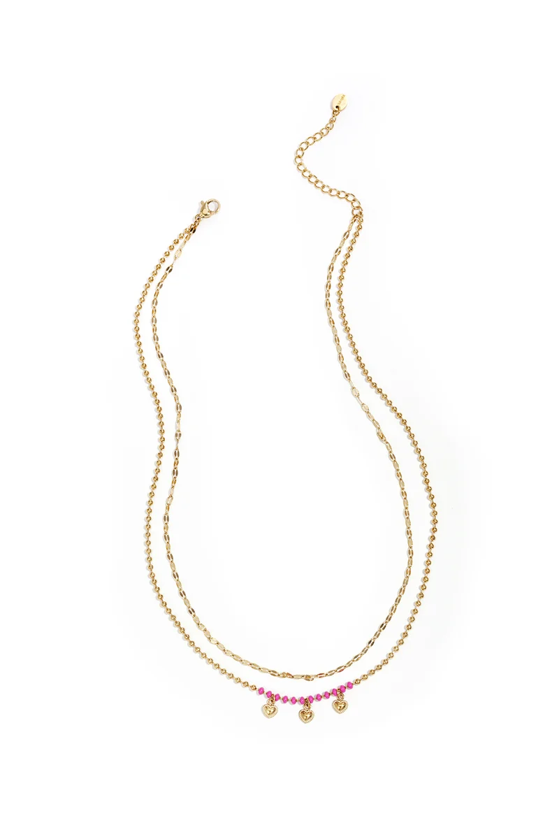 Gelaagde Gouden Ketting met Kraaltjes & Hartjes – Meerlagige Halsketting | Club Spice