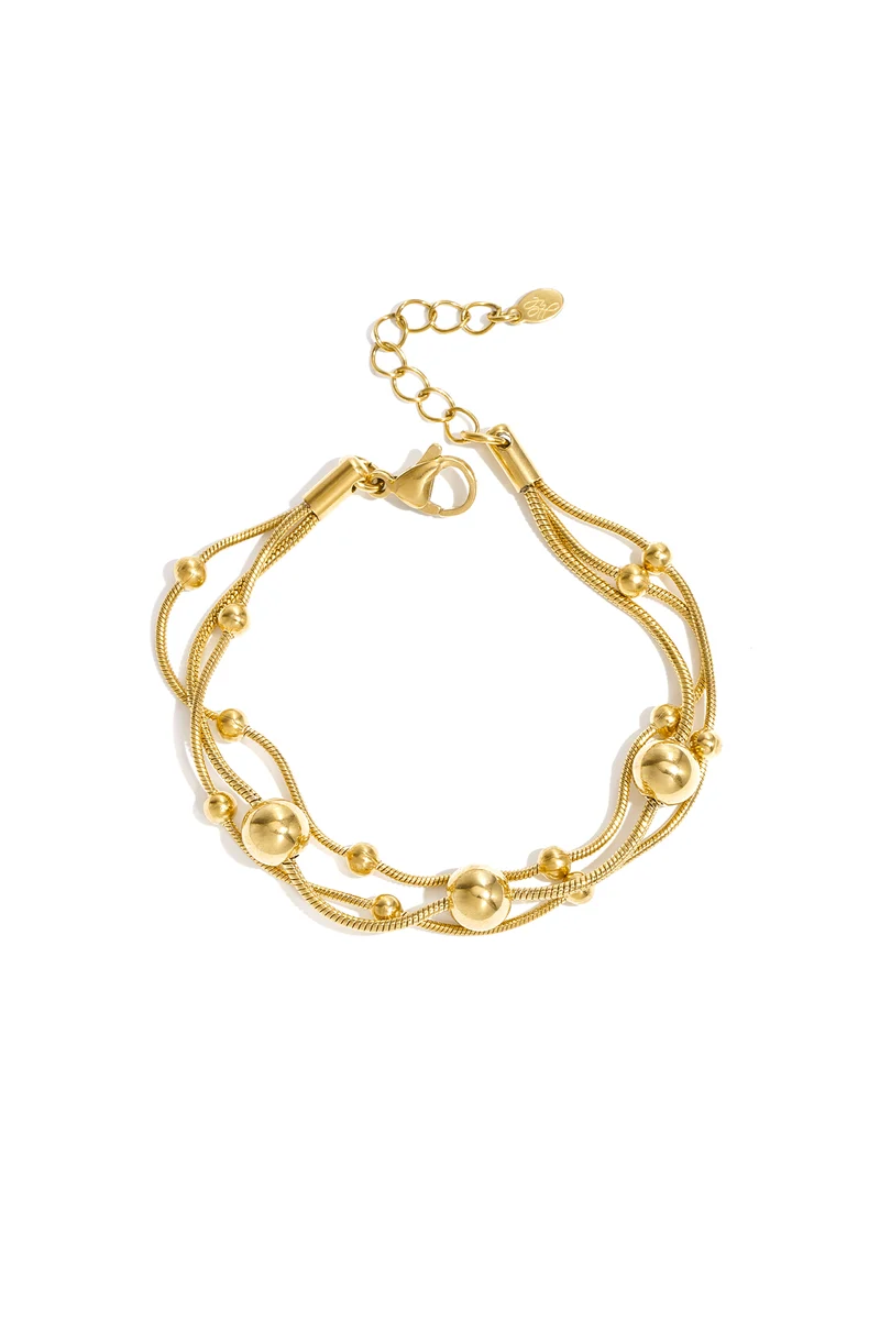 Meerlagige Armband RVS met Balletjes - Gelaagde Bolletjesarmband Goud of Zilver Simple Series