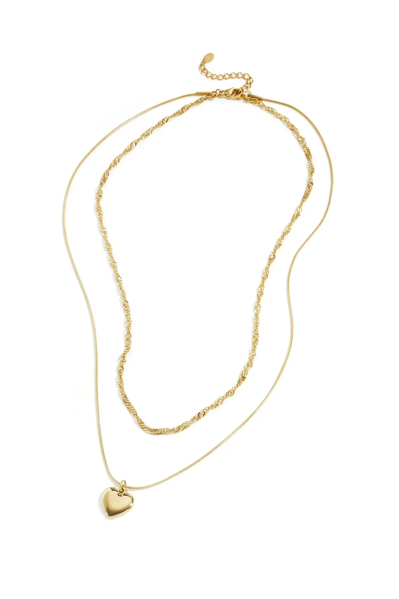 Gelaagde Hart Ketting RVS 48cm - Multi-Layer Ketting met Hart Hanger Lume Collectie