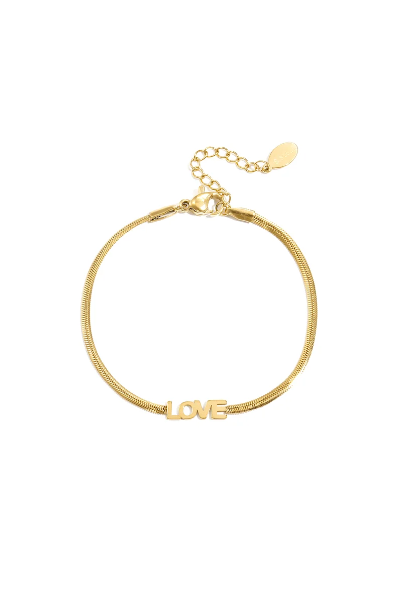 Love Armband RVS Goud - Roestvrij Stalen Armband met Tekst