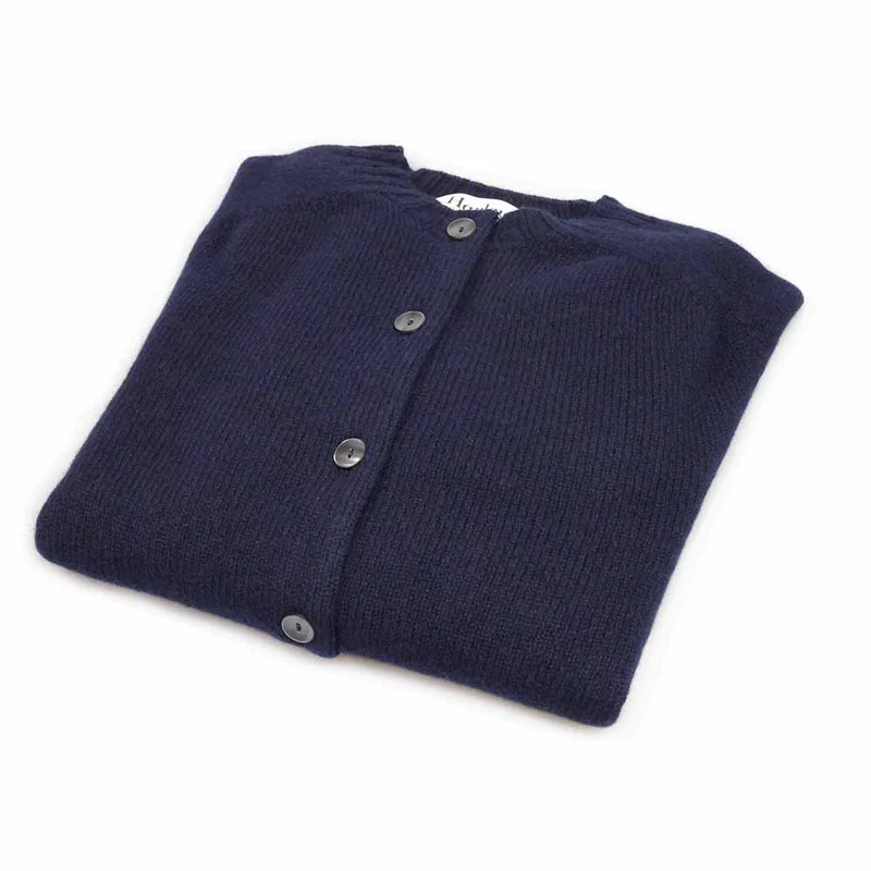 Harley of Scotland Strickjacke Damen Nero Navy | 100% Schurwolle